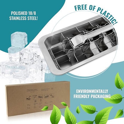Stainless Steel Polished Ice Cube Tray for freezer with Lever Insert for Easy Release | Food-Safe & Durable Ice Cube Maker | Plastic-Free Large Ice Cube Tray