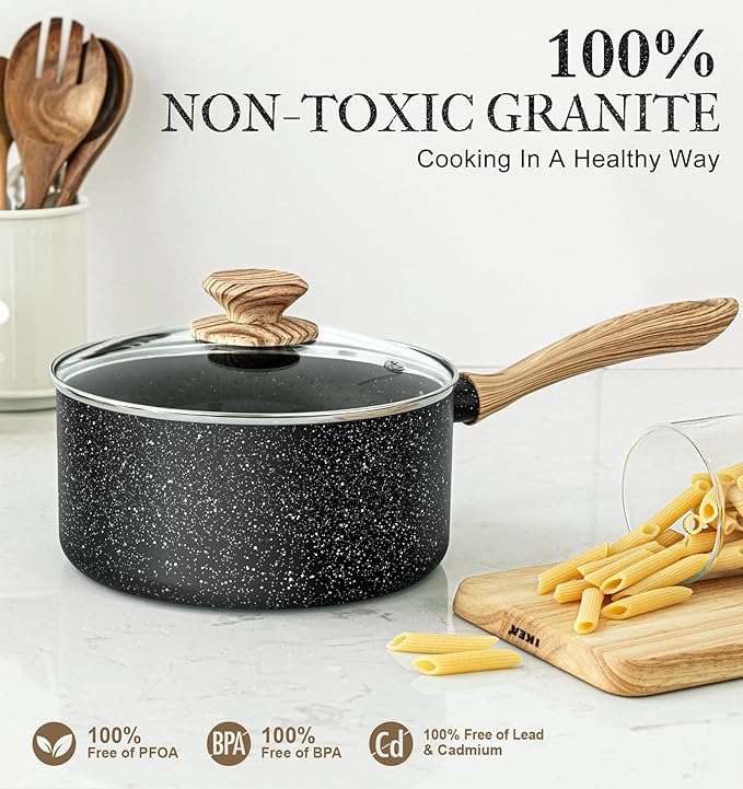 MICHELANGELO Saucepan Set, Nonstick Sauce Pans with Granite Coatings, Stone Sauce Pan with Lids, Non Stick Pot Sets, Sauce Pots 3 Piece, 1Qt, 2Qt & 3Qt - Image 3
