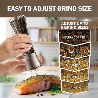 HOME EC Original Stainless Steel Salt or Pepper Grinder 1pk - Adjustable Ceramic Sea Salt Grinder or Pepper Mill - Tall Glass Spice Shaker - Spice Mill w/Ebook (Bronze) - Image 4