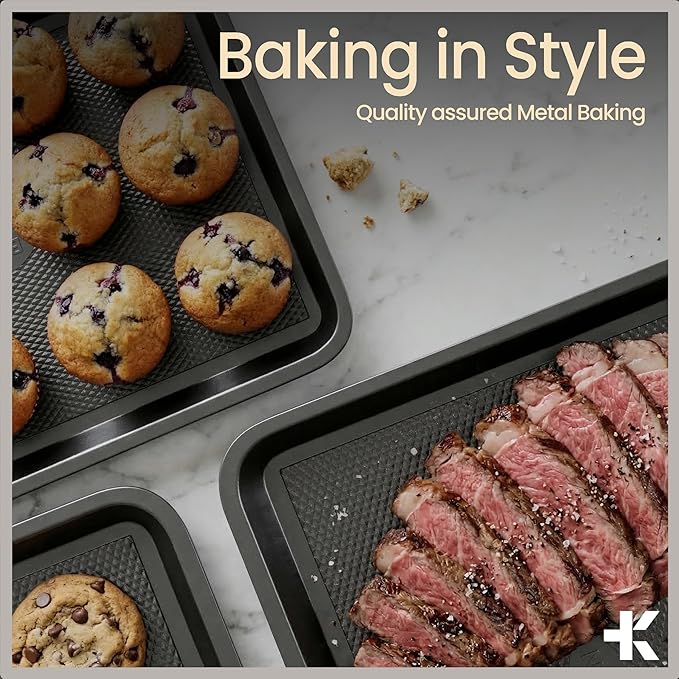 BAKKEN Kitchen Baking Pans - Small, Medium, and Large Cookie Pan (13.58×9.65, 15.75×11, 17.91×12.60), Nonstick, Diamond Texture Bottom, PFOA, PFOS, PTFE Free, Oven Safe Tray (450°F), Pack of 3, Gray - Image 8