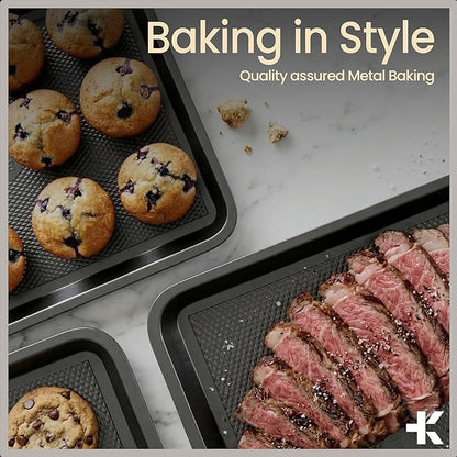 BAKKEN Kitchen Baking Pans - Small, Medium, and Large Cookie Pan (13.58×9.65, 15.75×11, 17.91×12.60), Nonstick, Diamond Texture Bottom, PFOA, PFOS, PTFE Free, Oven Safe Tray (450°F), Pack of 3, Gray - Image 8