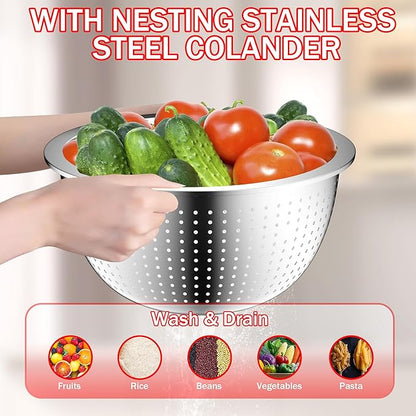 DUTZUN Mixing Bowls with Strainer, Mixing Bowl with Lids Set, Stainless Steel Mixing Bowls, Kitchen Gadgets Salad Bowls with Strainer for Mixing & Preping & Serving, Multicolor - Image 5