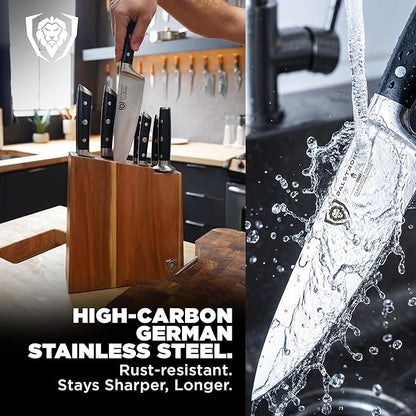 Dalstrong 8-Piece Knife Block Set — German High-Carbon Steel, Full-Tang, Hand-Polished 14–16° Edge — Gladiator Series For First Real Kitchens, New Homeowners & Apartment Cooks — Acacia Block, NSF - Image 4
