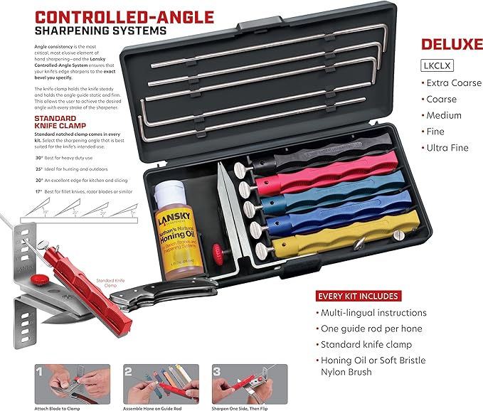 Lansky Deluxe Knife Sharpening System: 5-Stone Ceramic Knife Sharpener Kit with Honing Oil - LKCLX - Image 2