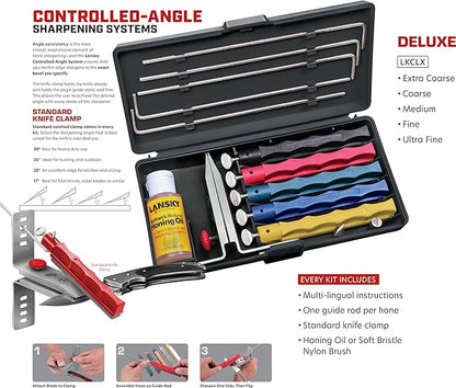 Lansky Deluxe Knife Sharpening System: 5-Stone Ceramic Knife Sharpener Kit with Honing Oil - LKCLX - Image 2