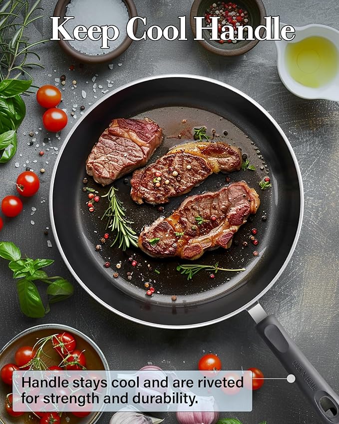 Cook N Home Pots and Pans Nonstick Cookware Set 12-Piece, Kitchen Cooking Set with Frying Pans and Saucepans, Induction Compatible, Marble Red - Image 8