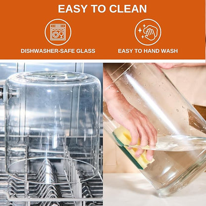 Glass Beverage Dispenser with Bamboo Stand 6.7 In and Lid, Iced 1.5 Gallon Drink Server with Spigot, Large Thick Glass Drink Dispenser for Parties, Hotels, Restaurants, Homes