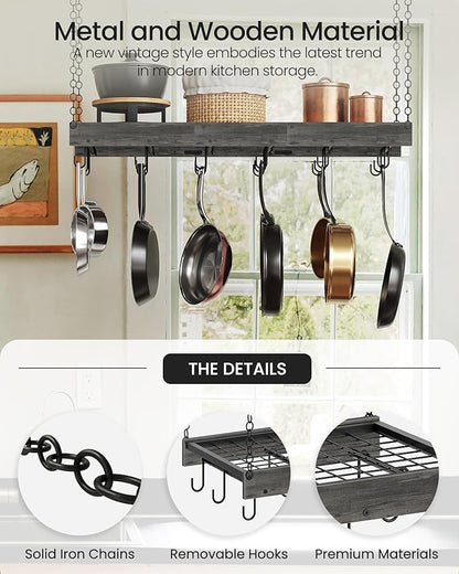 CHOEZON Hanging Pot Rack, 35.4" L x 13" W Ceiling Pot Hanger, Industrial Style Pot Rack, Wall Mounted Pot Hanger for Kitchen, Pot and Pan Hanging Rack, with Hooks, Charcoal Black and Black TPR12BCC1 - Image 7