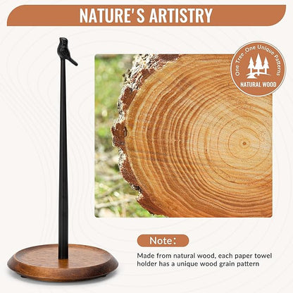 Wood Paper Towel Holder Countertop, Easy Tear Farmhouse Kitchen Towel Holder for Dining Table, Cute Bird Shaped with Anti Slip Weighted Base
