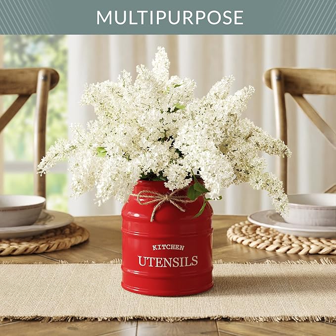 Barnyard Designs Ceramic Farmhouse Utensil Holder for Kitchen Counter, Large Rustic Utensil Crock, Countertop Cooking Tool Spatula Organizer, 6.75” (Red) - Image 9