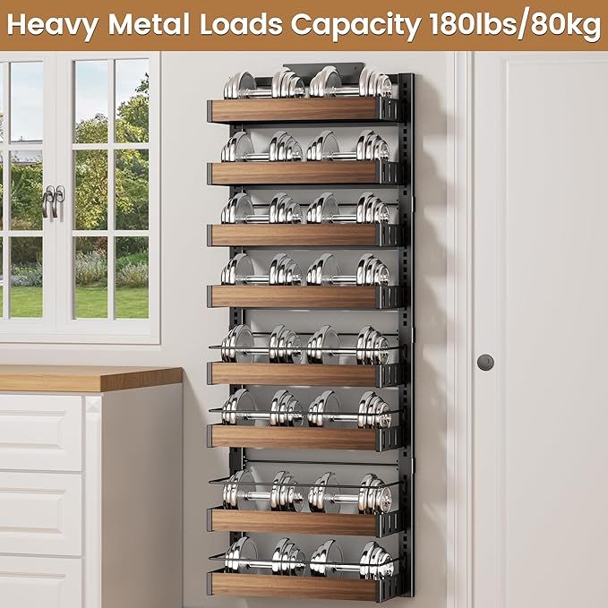 POKIPO 8 Tier Over The Door Pantry Organizer, 2 IN 1 Wall Mount or Hanging Spice Rack Seasoning Shelves with Adjustable Basket, Back of Door Organizer and Storage for Kitchen Cabinet and Room Closet - Image 8