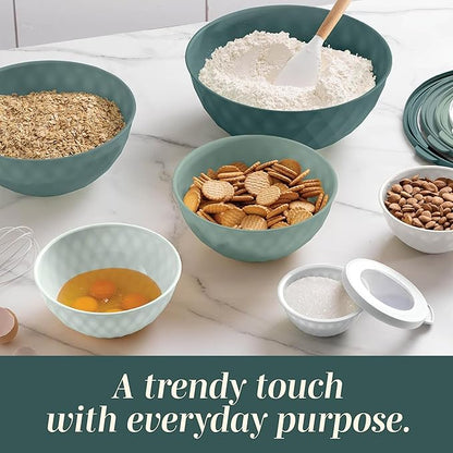 COOK WITH COLOR Mixing Bowls with Lids - 12 Piece Plastic Nesting Bowls Set includes 6 Prep Bowls and 6 Lids, Microwave Safe Mixing Bowl Set, Green Diamond - Image 7