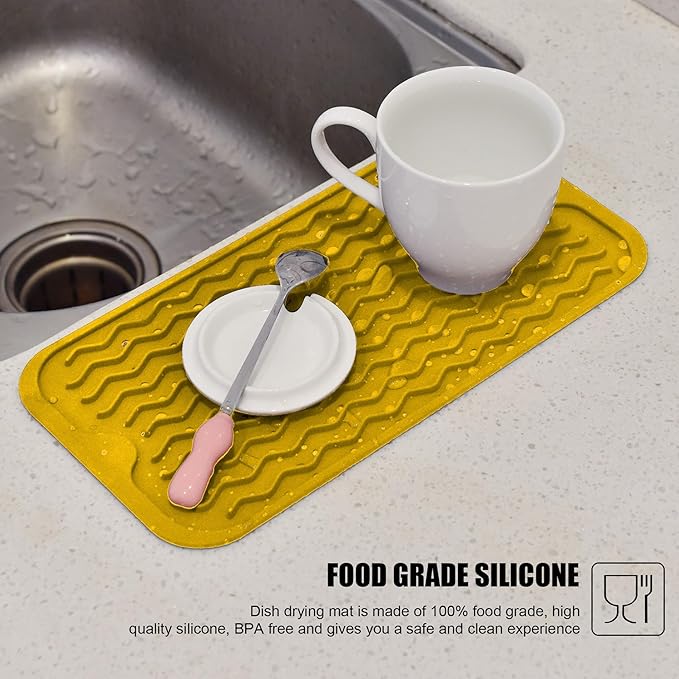 Silicone Dish Drying Mat for Multiple Usage, Easy clean, Eco-friendly, Heat-resistant Dish Drainer Mat for Kitchen Counter,Sink,Refrigerator or Drawer liner (12" x 6", Yellow) - Image 5