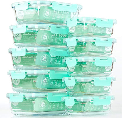C CREST [10-Pack] Glass Food Storage Containers with Lids, Airtight, BPA Free, Meal Prep Containers for Kitchen, Home Use - Image 8