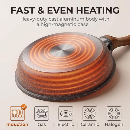 YASHE 11 Inch Nonstick Saute Pan with Glass Lid, 4.5 QT Large Deep Skillet & Frying Pan, Healthy Granite Stone Cookware for Family, One Pan Replaces Five, Induction Compatible, PFOA Free