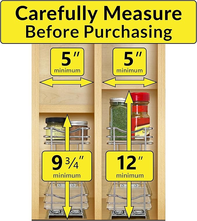 LYNK PROFESSIONAL® Pull Out Spice Organization for Cabinets - 4-3/8 inch Wide – Spice Rack for Inside Cabinets, Slide Out Spice Rack Organizer for cabinet – Pull Out Spice Rack, Sliding 2 Tier Chrome - Image 4