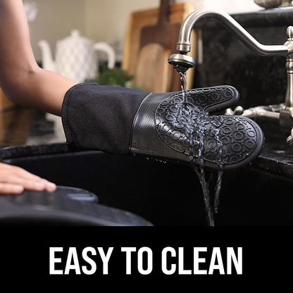 BPA-Free Silicone Oven Mitts Ultra Heat Resistant up to 500°F - Oven Mitts with Thick Cotton Liner - Long Slip Resistant Pot Holders, Flexible Oven Gloves - Black 13.7" - Image 7