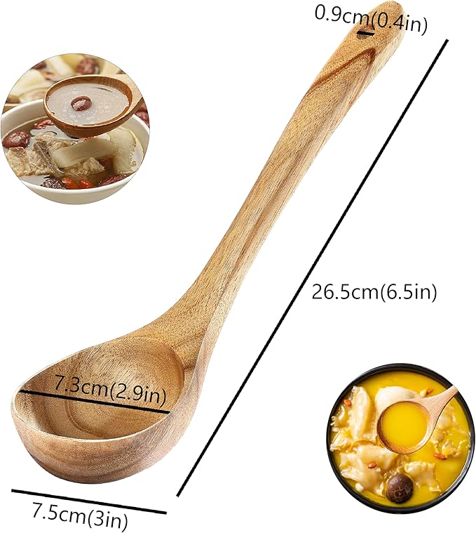 Ladle, Kaloo Teak Acacia Wooden Soup Ladle Spoons for Cooking, 10.6 inch, Gift Box Included - Image 2