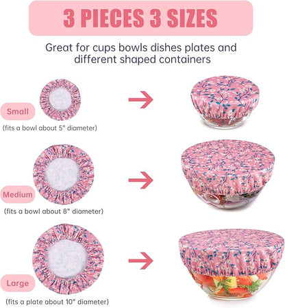 wegreeco Elastic Reusable Bowl Covers for Bread Proofing, Fabric Cloth Sourdough Bowl Covers for Proofing - Set of 3, Pink Flowers