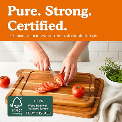 Non Toxic Cutting Boards - Cutting Board Set Free of Mineral Oil, Made of FSC Acacia Wood - Cutting Boards for Kitchen - Includes 3 Chopping Boards. By Ziruma - Image 5