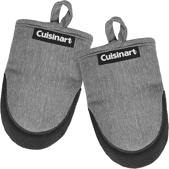 Cuisinart Mini Oven Mitts – 5.5” x 7” Heat-Resistant Kitchen Mitts for Oven with Non-Slip Neoprene Palm, Cotton Filling, and Fabric Loop – Durable Oven Mitt Set for Cooking & Baking (Chambray) by BestBrands