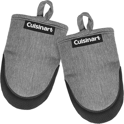Cuisinart Mini Oven Mitts – 5.5” x 7” Heat-Resistant Kitchen Mitts for Oven with Non-Slip Neoprene Palm, Cotton Filling, and Fabric Loop – Durable Oven Mitt Set for Cooking & Baking (Chambray) by BestBrands