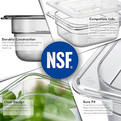 CURTA 6-Pack 1/6 Size 2.5" Deep NSF Polycarbonate Food Pans | Dishwasher & Freezer Safe Clear Container for Prep Tables, Buffet, Salad Bar, Commercial & Home Kitchen