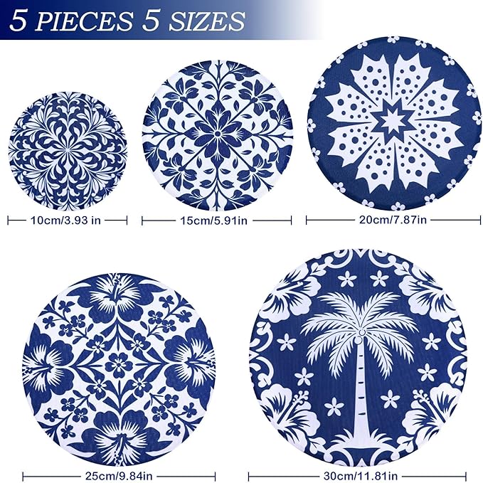 5 Pieces Bowl Covers Reusable, 5 Size Elastic Cloth Bowl Covers for Bread Proofing Stretch Food Covers Washable for Food Fruits Leftover (Blue Coconut Tree) - Image 2