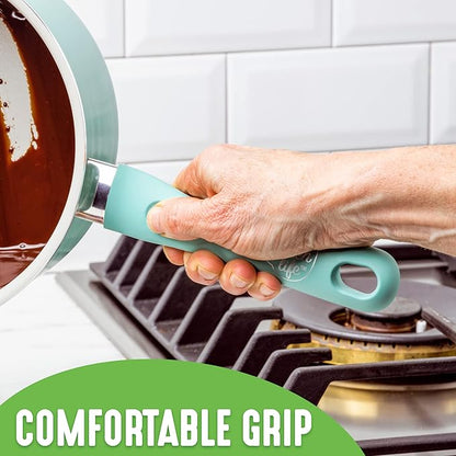 GreenLife Soft Grip Diamond Sandstone Healthy Ceramic Nonstick, 2QT Saucepan Pot with Lid, PFAS-Free, Dishwasher Safe, Turquoise and Cream - Image 5