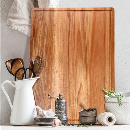 24"x18" XXL Extra Large Acacia Wood Cutting Boards for Kitchen Meat Big Wooden Cheese Charcuterie Board Hardwood Solid Chopping Board Bread Thick Olive Butcher Block Giant Turkey Serving Carving Board - Image 6