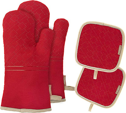 4Pcs Oven Mitts and Pot Holders Set, 572F Heat Resistant Oven Glove, Soft Cotton Lining with Non-Slip Surface for Kitchen Baking BBQ (Red) by Tormays