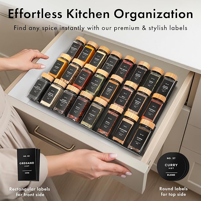 EDELHAUS® Square Spice Jars with Bamboo Wooden Lid (Pack of 24) Spice Jars with Shaker Insert and 240 Labels - Bamboo Lid Glass Container for Spice Organisation [4.3 in × 1.8 in] - Image 3