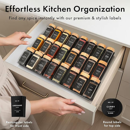 EDELHAUS® Square Spice Jars with Bamboo Wooden Lid (Pack of 24) Spice Jars with Shaker Insert and 240 Labels - Bamboo Lid Glass Container for Spice Organisation [4.3 in × 1.8 in] - Image 3