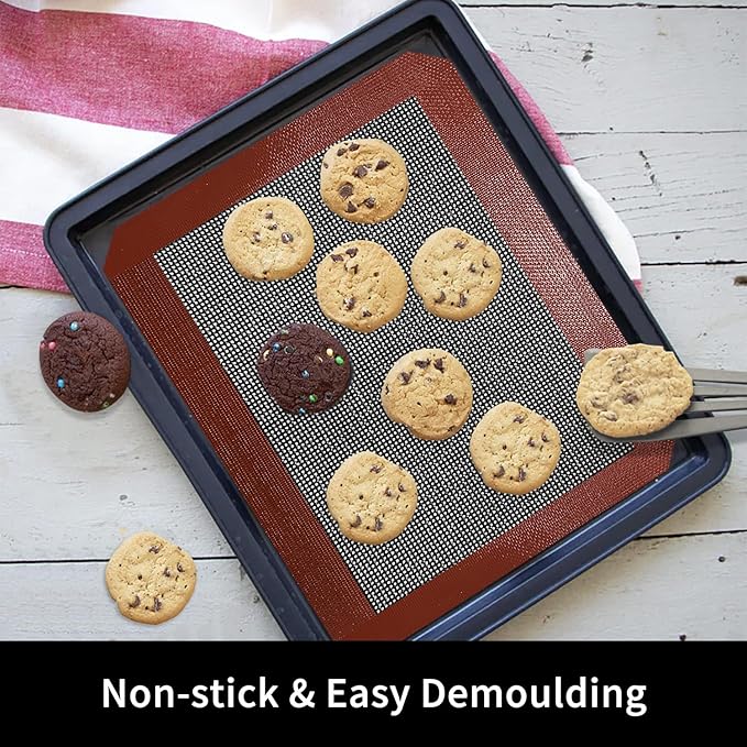 Small Silicone Baking Mats, Set of 4, 11-4/5x8-1/4 Inch Quarter Sheet Size, Non Stick, BPA Free, 1/4 Baking Sheet Pan Liner for Cookies, Macaron, Bread, Pastry, Toaster (Perforated) - Image 3