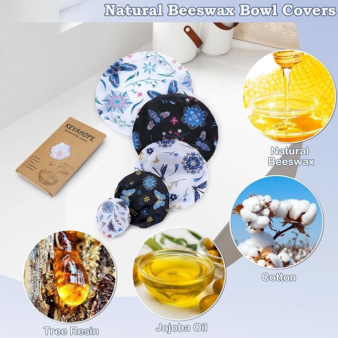 5-Size Reusable Beeswax Bowl Covers for Bread Proofing, Cotton Cloth Flexible Beeswax Wraps for Food Storage(Butterfly) - Image 3