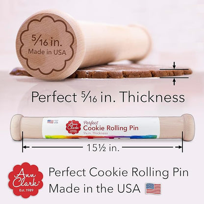 Perfect Cookie Rolling Pin 5/16-in. Fixed Depth Hardwood Made in the USA by Ann Clark - Image 3