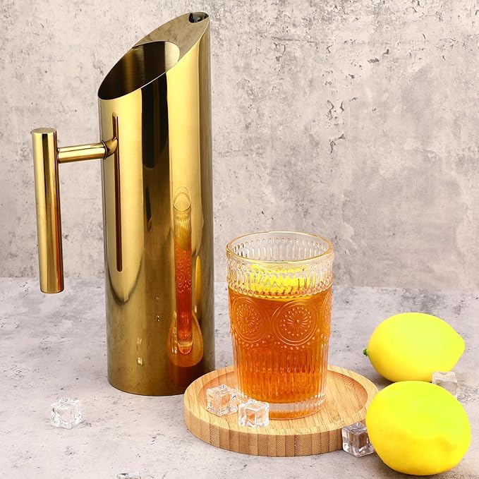 Funnymoom 3 Pack 53oz/1.5l Stainless Steel Water Pitcher Modern Metal Pitcher with Ice Guard Gold Carafe Drink with Handle or Iced Hot Drink Tea Juice Coffee Beer - Image 4