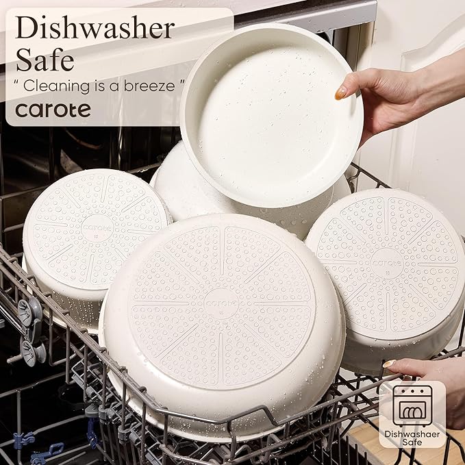CAROTE Pots and Pans Set Non Stick, Cookware Sets, Kitchen Set, Oven/Dishwasher/Fridge Safe, Space Saving Pots Set, Nonstick Set with Versatile Detachable Handle, Induction RV Set, Cream - Image 5