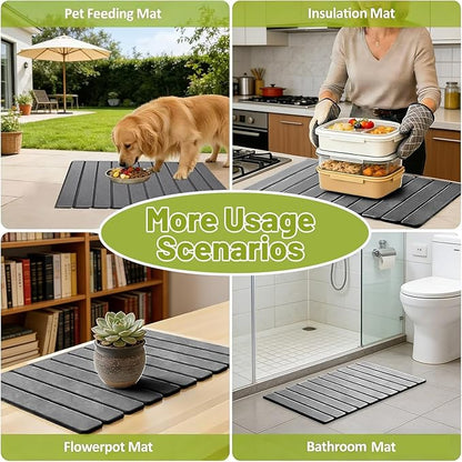 Large Stone Dish Drying Mat for Kitchen Counter, 24"x16" Collapsible Quick Dry Stone Dishes Mats, Water Absorbent Diatomaceous Earth Mats for Bottles Cups Dishes, Match Any Countertop