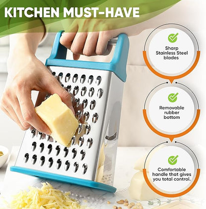 Spring Chef Handheld Stainless Steel XL Parmesan Cheese Grater with Handle - 4 Sided Metal Box Grater for Kitchen - Dishwasher Safe Potato Shredder for Hash Browns, Potato, Carrot, Vegetables - Teal - Image 3