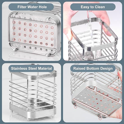 Utensil Holder, Stainless Steel Utensil Drying Rack for Kitchen Counter, Silverware Cutlery Flatware Holder Forks, Knives, Spoons, Chopsticks Organizer (Silver) - Image 4