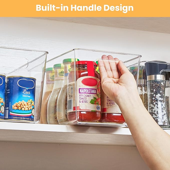 YIHONG Clear Plastic Storage Bins, 4 Pack Pantry Organizer Bins with Handle for Kitchen, Freezer,Cabinet,Closet Organization and Storage(XL) - Image 5