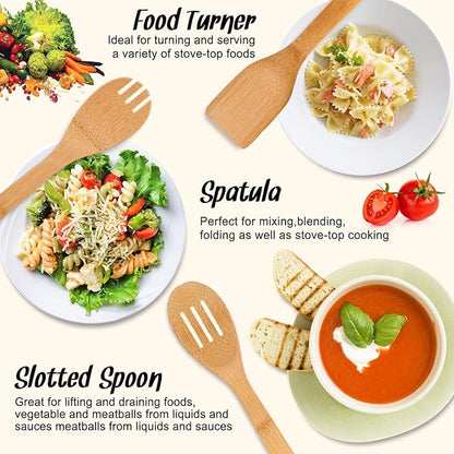 Wooden Spoons for Cooking,Heat-resistant Wood Serving Utensil Set Ideal for Kitchen Nonstick Cookware Everyday Use,Bamboo Cooking Spoon Spatula - Image 4