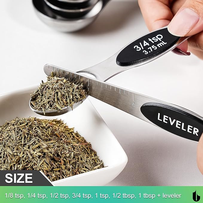 Urbanstrive 8 Pcs Upgraded Magnetic Measuring Spoons Set Stainless Steel Dual Sided for Liquid Dry Food Measuring Cups Spoons Set Fits in Spice Jar Kitchen Gadgets Including Leveler, Silver - Image 3