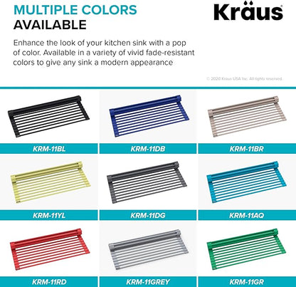Kraus Multipurpose Workstation Sink Roll-Up Dish Drying Rack, Colander and Trivet in Black, KRM-11BL (Pack of 2)
