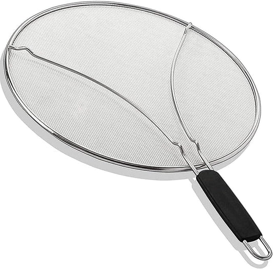 13" Grease Splatter Screen for Cooking | Stainless Steel Oil Splatter Guard and Ultra-Fine Mesh Protects Skin from Burns | TPR Tight-Grip Handle (Black) by KAFOOR