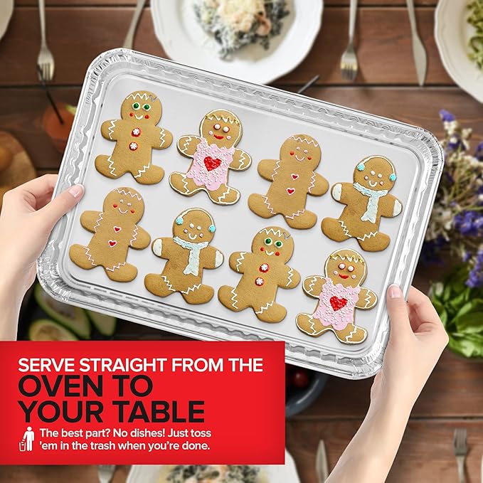 Stock Your Home Disposable Cookie Sheets for Baking (30-Pack) Aluminum Trays, Foil Pans, Shallow Sheet Pan for Cooking Thin Crust Pizza, Brownie Tins, Oven Liners - Image 6