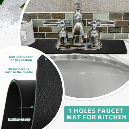 Tioncy 2 Pcs Faucet Mat Sink Splash Guard Oval-hole Oval Splash Pad for Kitchen Sink Oval Base Diatomite Faucet Mat for Bathroom Absorbent Mat Splatter Screens(Black)