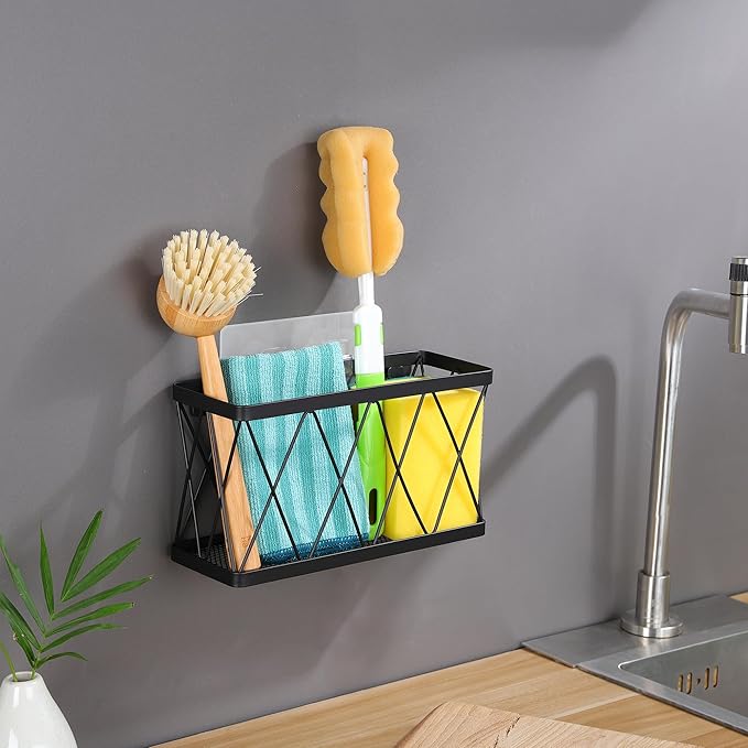 YIGII 3 Pack Adhesive Cabinet Organizer - Wall Mounted Pantry Door Organizer Bin Holder for Tupperware Lid Kitchen Wall Under Sink Basket Slim Space Black Stainless Steel - Image 7