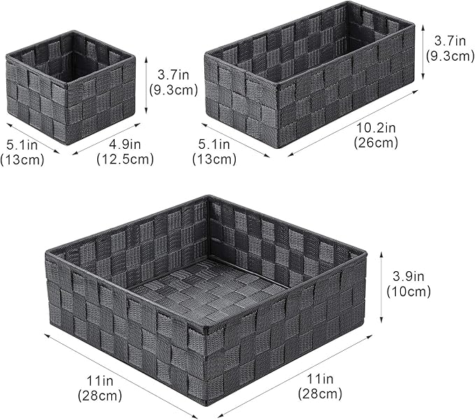 Posprica Woven Storage Baskets for Organizing, Small Baskets Cube Bin Container Tote Organizer Divider for Drawer, Closet, Shelf, Dresser, Set of 4(Dark Grey) - Image 3